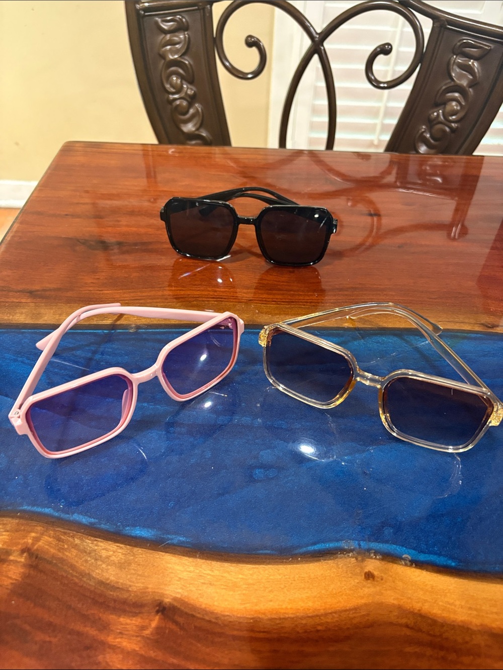 Set of 3 Geometric Frame Sunglasses in Black, Pink, and Clear